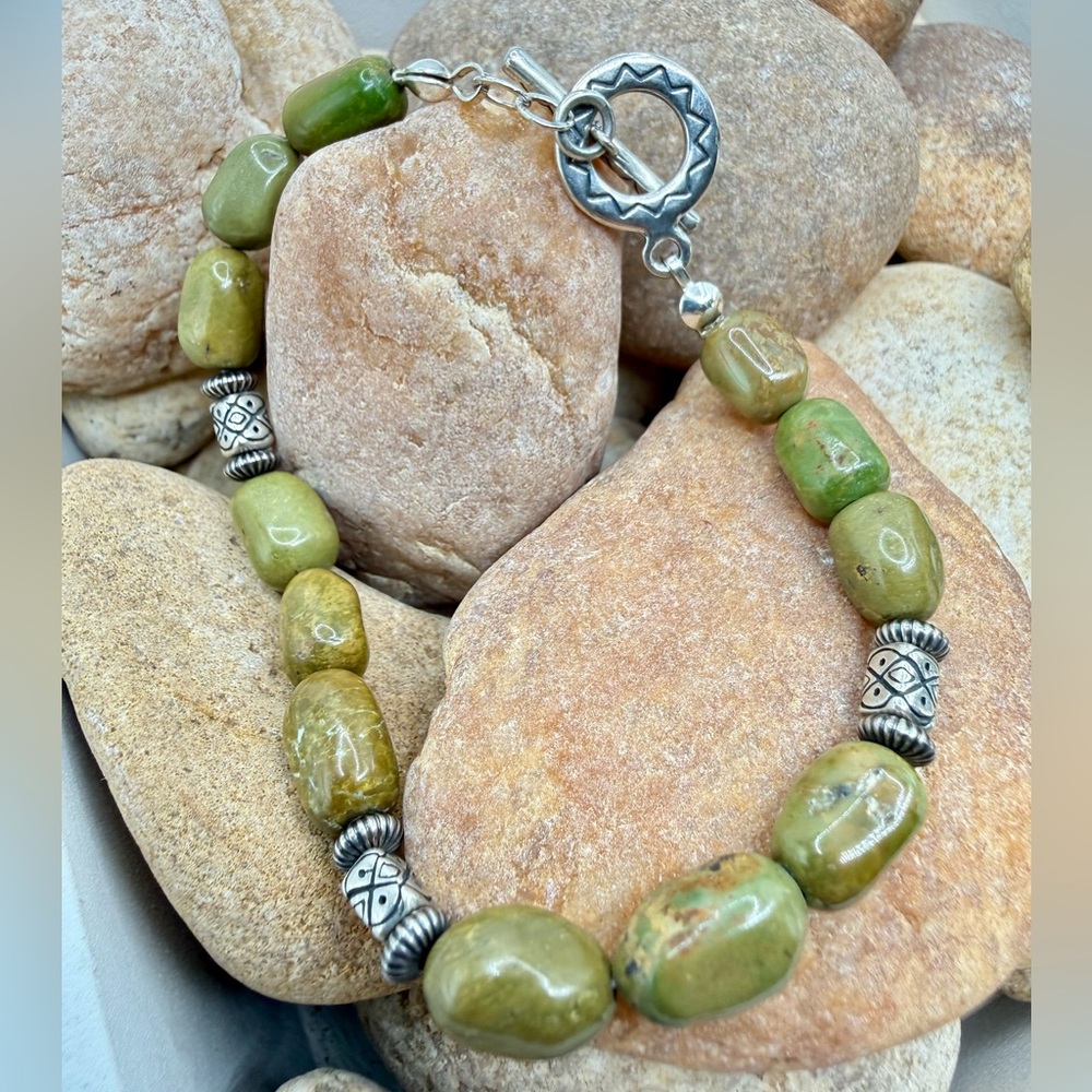 Emerald Valley Mine Turquoise Nugget Bracelet Sterling Silver Southwestern 7.5” - Picture 4 of 17